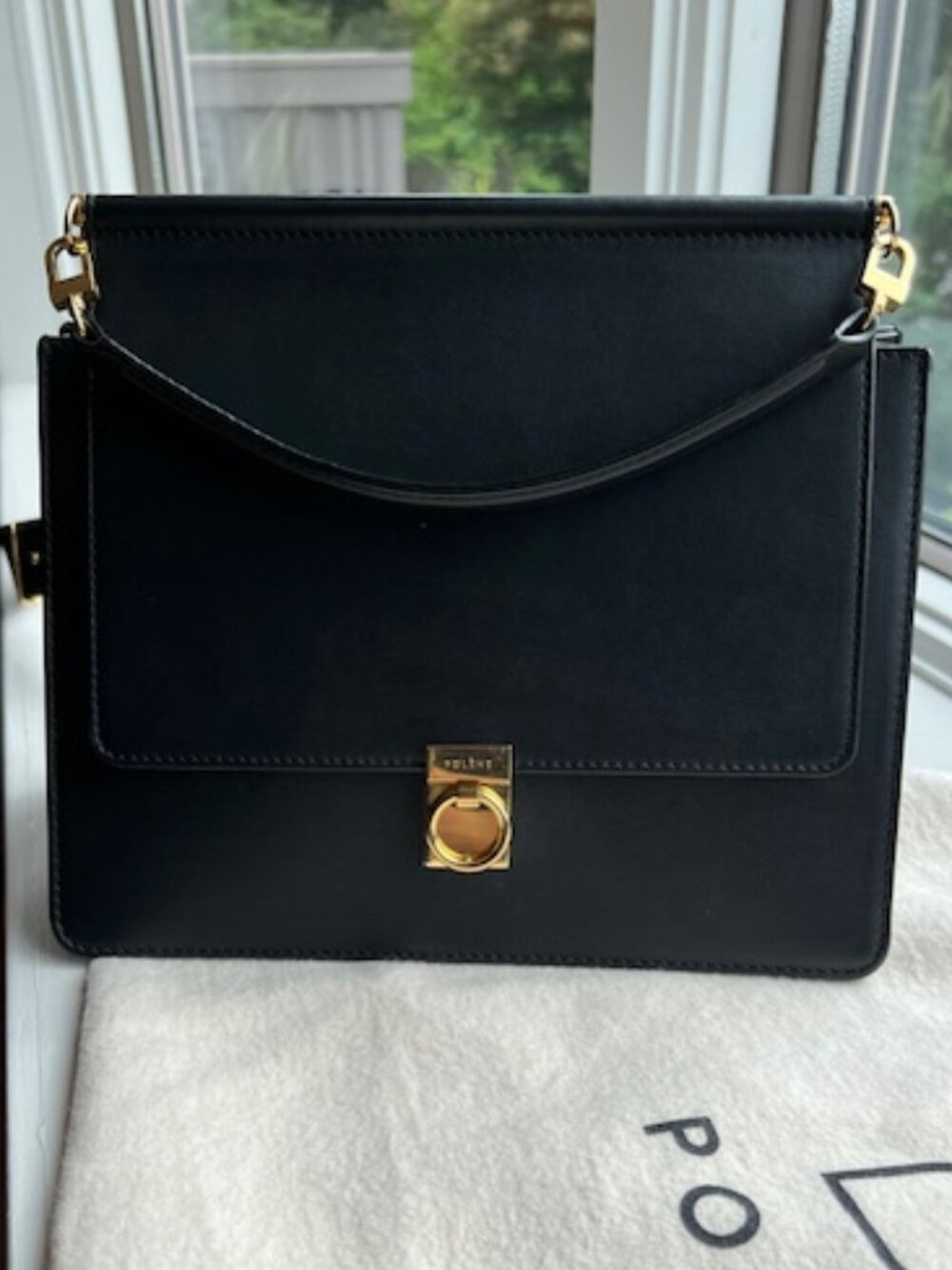 Polène Numéro Sept Edition handbag in smooth black leather